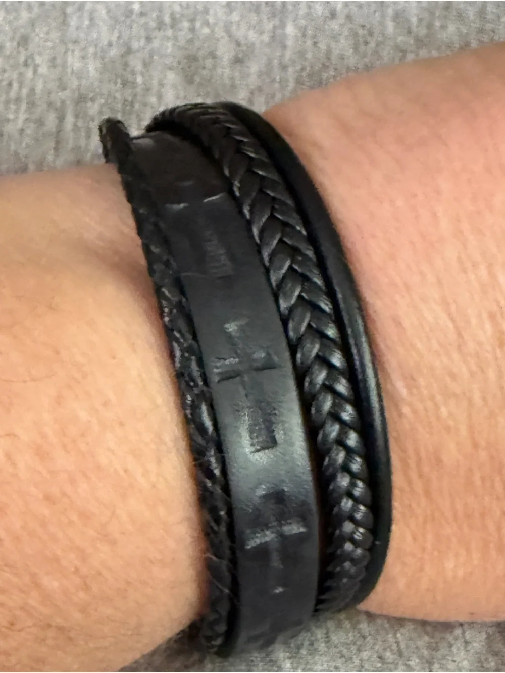 Black Multi-Strand Cross Leather Bracelet